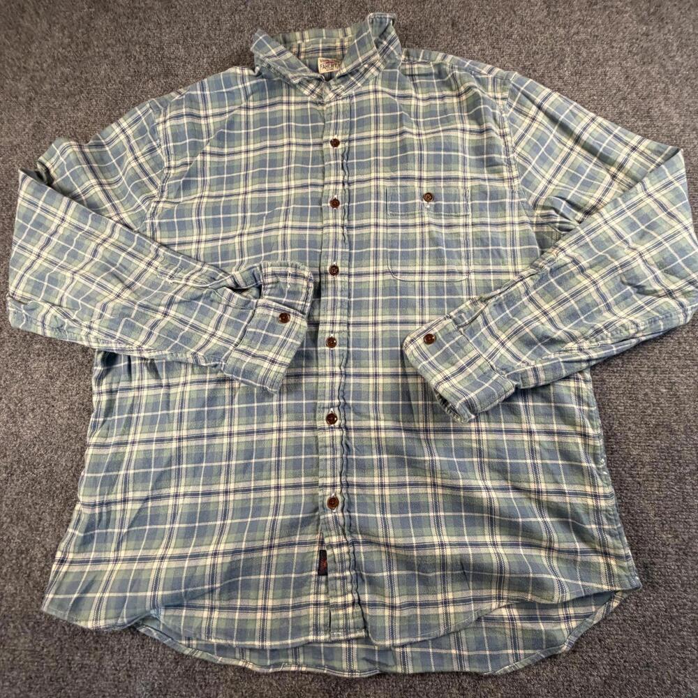 Faherty Brand Mens XXL Blue‎ Plaid Organic Cotton Spandex Button Up Shirt 1447
